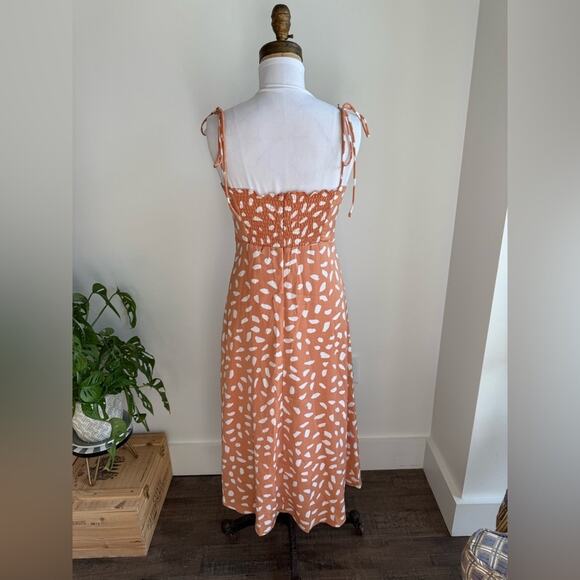 Lulus Party In Paris Light Orange Print Tie-strap Midi Dress - Size XS - Picture 6 of 9